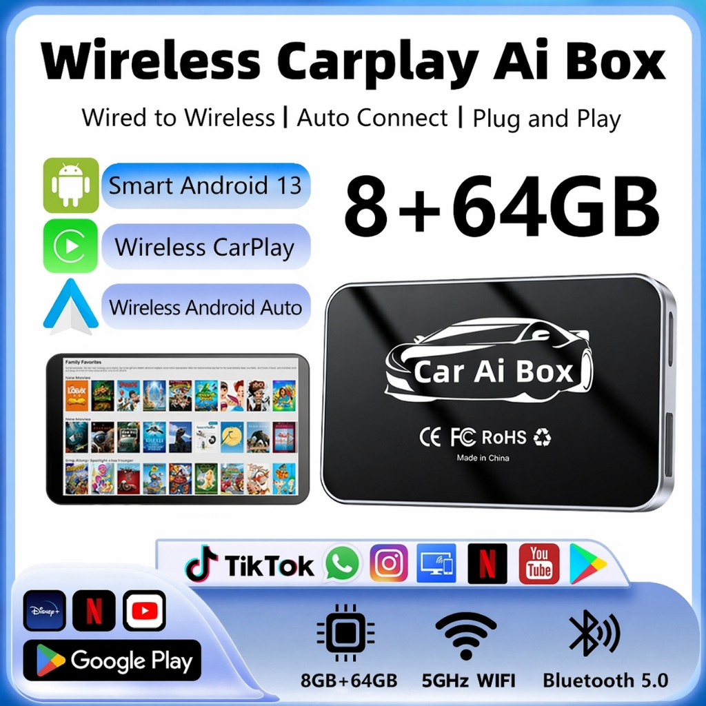 8+64G Car ai Box Carplay Car Android box Carplay Ai Box Wireless Carplay apple carplay Adapter ไร้สา