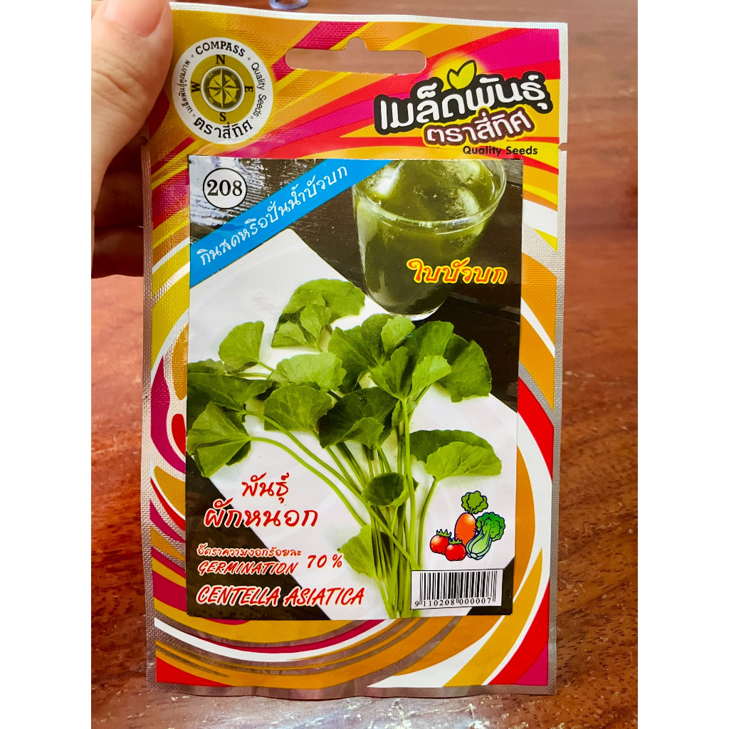 เมล็ดใบบัวบก บัวบก ผักหนอก เมล็ดผัก เมล็ดพันธุ์ ตรา สี่ทิศ 4ทิศ