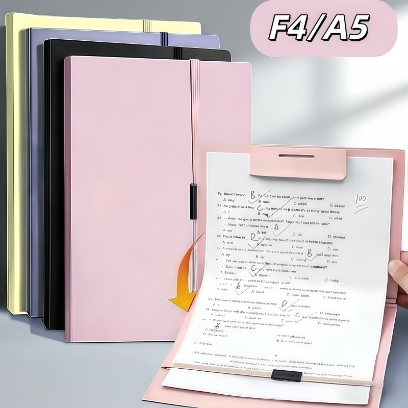 คลิปบอร์ดพับได้ F4/A5 พร้อมสายรัด เก็บเอกสารเรียบร้อย อุปกรณ์การเรียน กระดานยึดกระดาษแบบพกพา