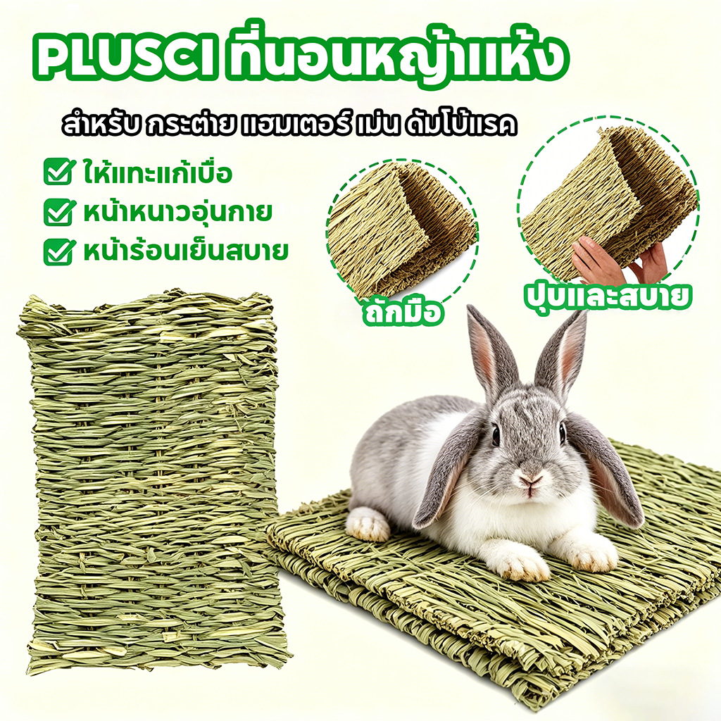 PETLUSCI® ที่นอนหญ้าแห้ง เสื่อหญ้ากระต่าย เสื่อหญ้า สำหรับ กระต่าย หนูตะเภา แฮมเตอร์ เม่น ดัมโบ้แรท