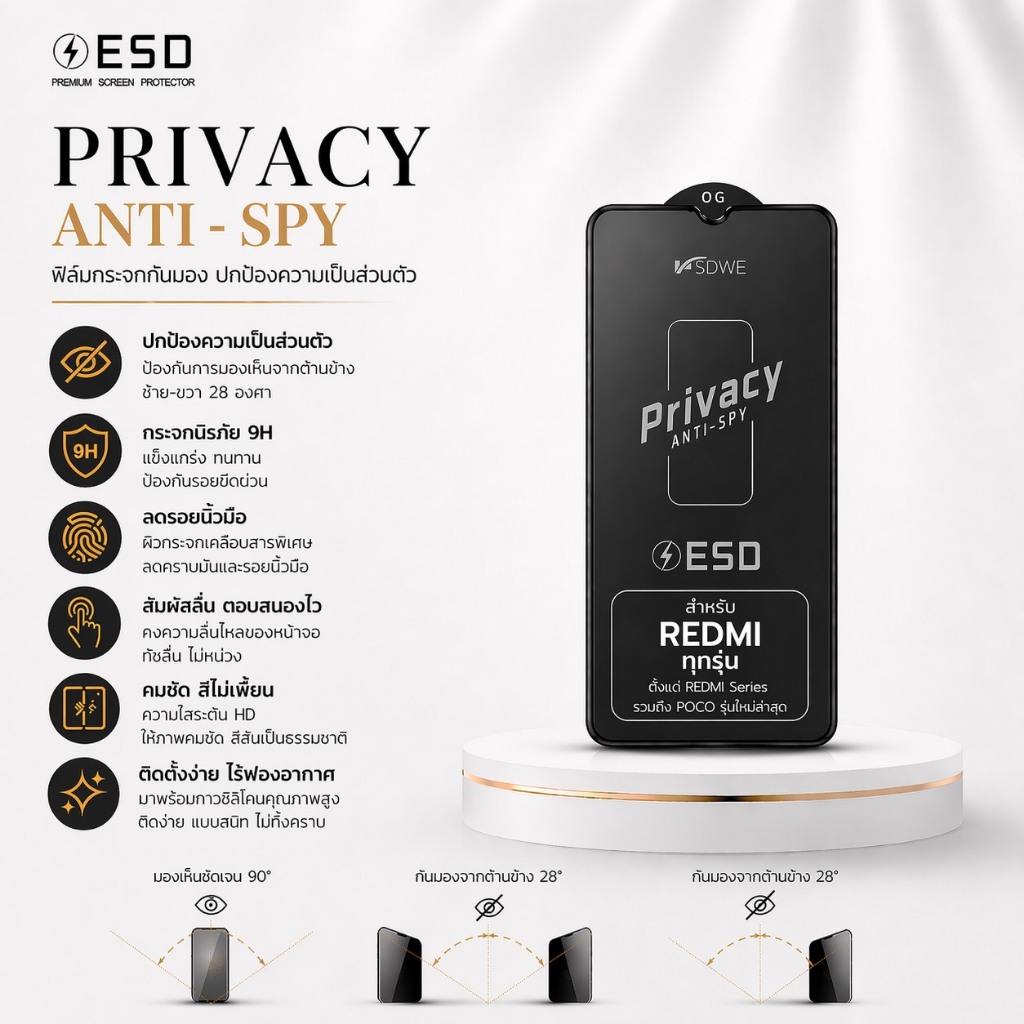 JC168 (PW)ฟิล์มกระจกเต็มจอ กันมองกันเสือก เพื่อความเป็นส่วนตัว งานOG สําหรับ Xiaomi Redmi14C/Redmi13