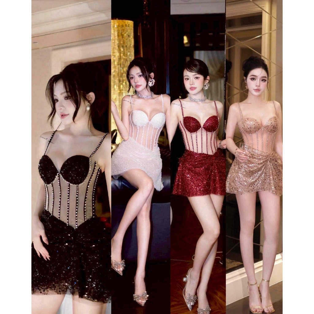 OBIBII BRAND : mini dress gilter เดรสเลื่อม