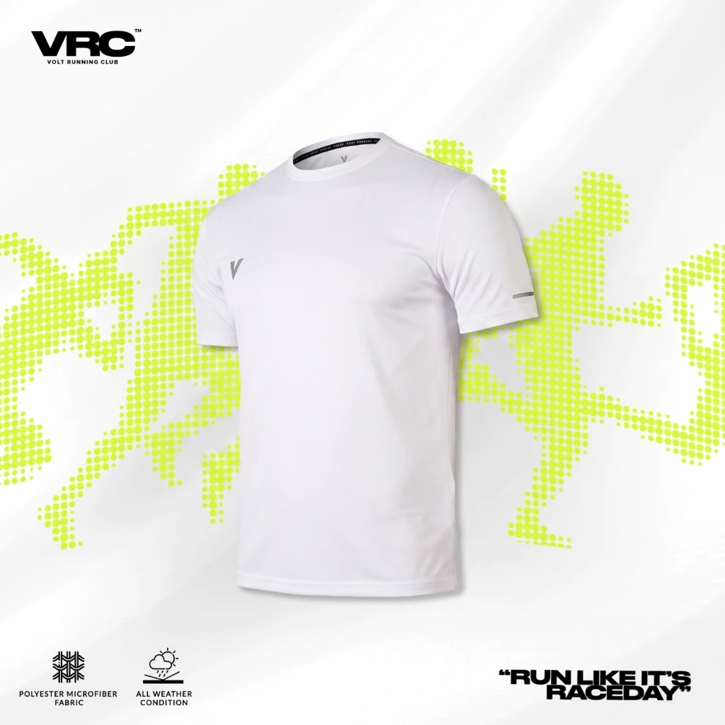 VOLT Acce 004 Running Academy White เสื้อวิ่ง เสื้อกีฬา ออกกำลังกาย สีขาว ผ้าเบา แห้งไว ระบายอากาศ