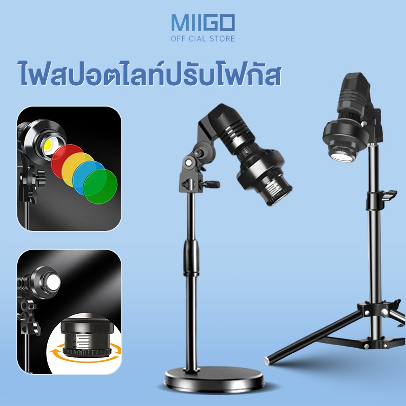 MIIGO ไฟสปอตไลท์ปรับโฟกัส หลอด COB ความสว่างสูง + เลนส์ ซูมไม่มีขั้น 15°-60° ปรับอุณหภูมิสีและความสว่างไม่มีขั้น 3 โหมด