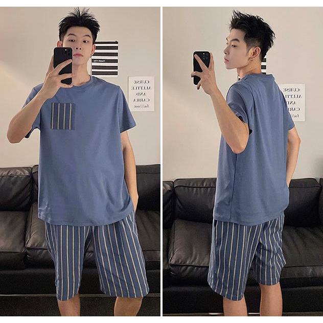 ชุดนอนผู้ชาย，เสื้อยืด+กางเกงขาสั้น，ผ้าคอตตอนทรงหลวมใส่สบาย，L~3XL,50~100KG ราคา ถูกที่สุด ดีลบีเคเค แกลเลอรีภาพที่ 4