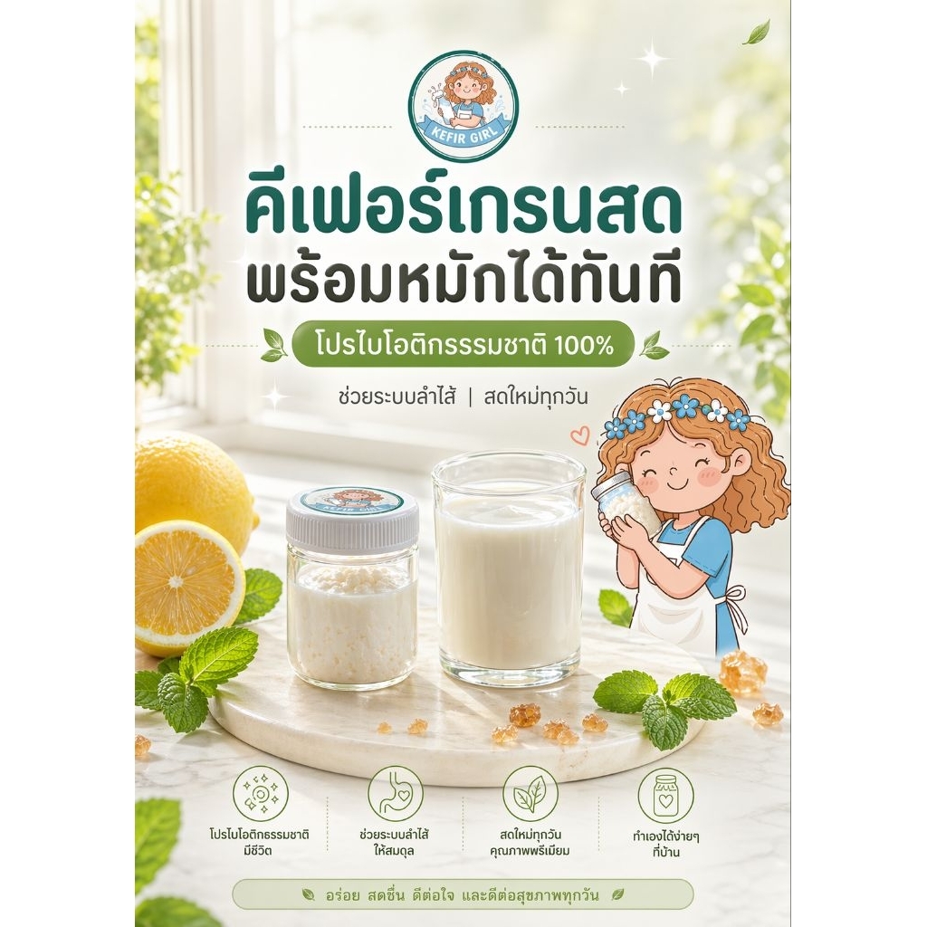 Milk Kefir Grains เม็ดคีเฟอร์นม , 1 tea spoon ~ 8g