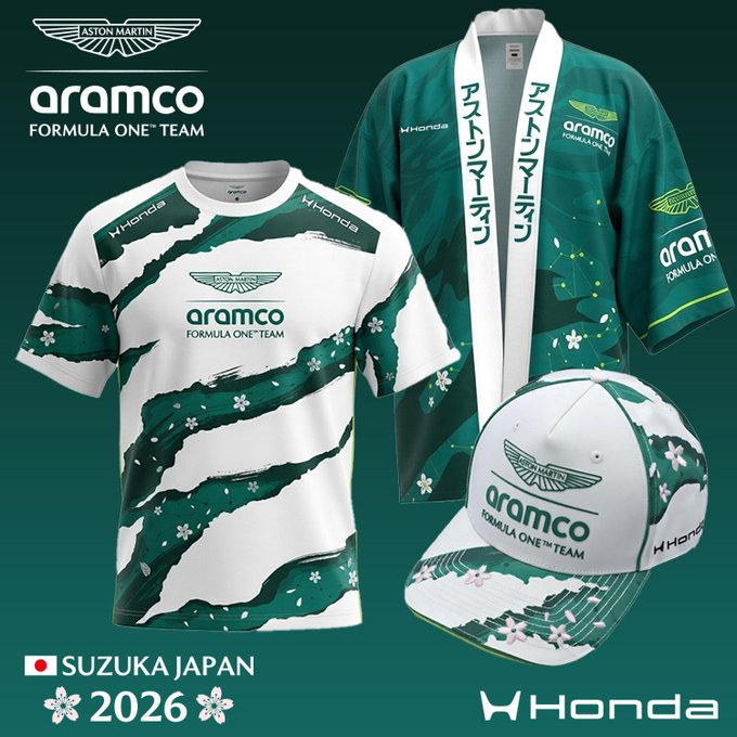 (สินค้าพร้อมส่งในไทย) (แท้100%การันตี)เสื้อAston Martin F1 2026 Japan GP T-Shirt[Suzuka Exclusive]  สีขาวเขียวลายซากุระ