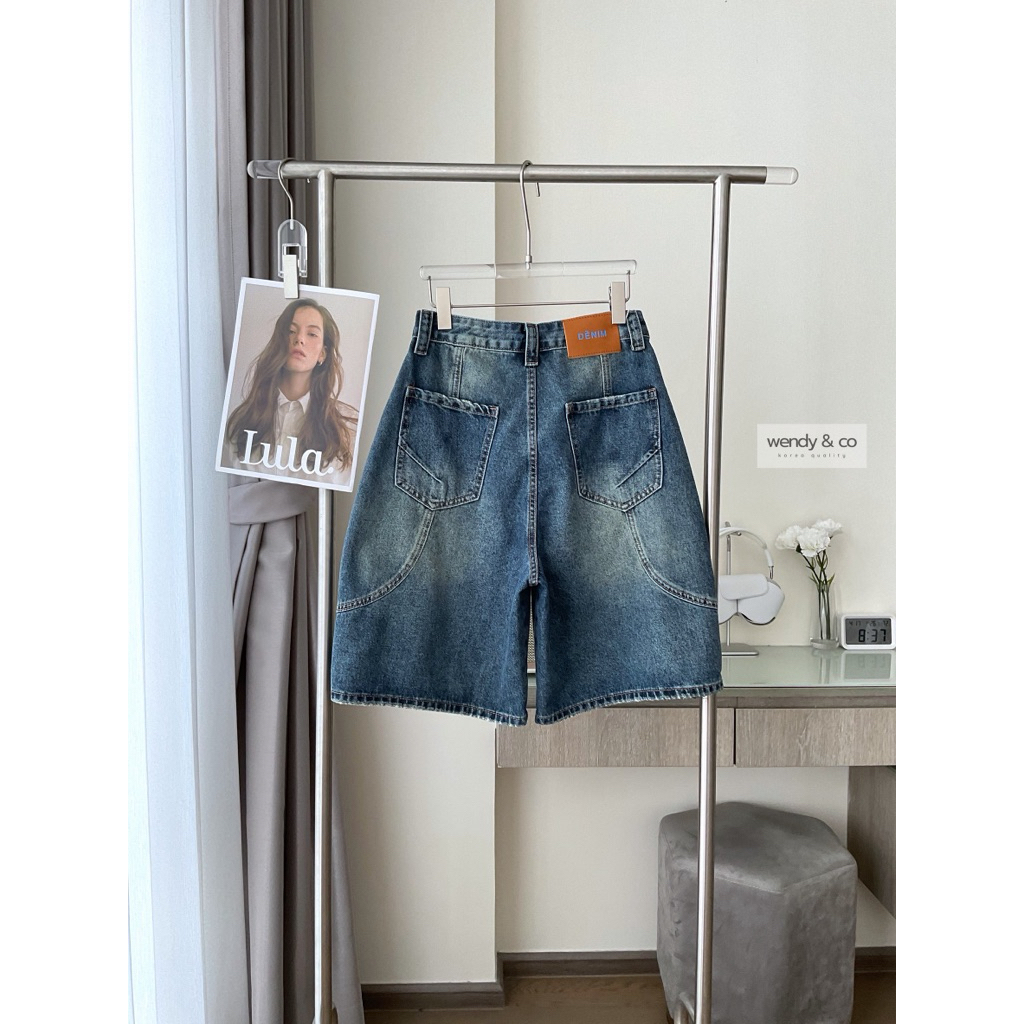 Barrel Short กางเกงยีนส์ทรงโค้งขา3 ส่วน สวยคลาสสิคใส่ง่าย แต่งตะเข็บโค้งด้านข้าง Tag Danim ราคา ถูกที่สุด ดีลบีเคเค แกลเลอรีภาพที่ 3