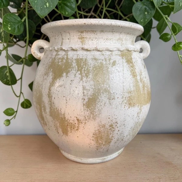Flowerpot กระถางดินเผาทรงโอ่งอ้วนปากบาน มีหู 2 หู สีวินเทจสไตล์ ขนาด 33 X 31 cm.