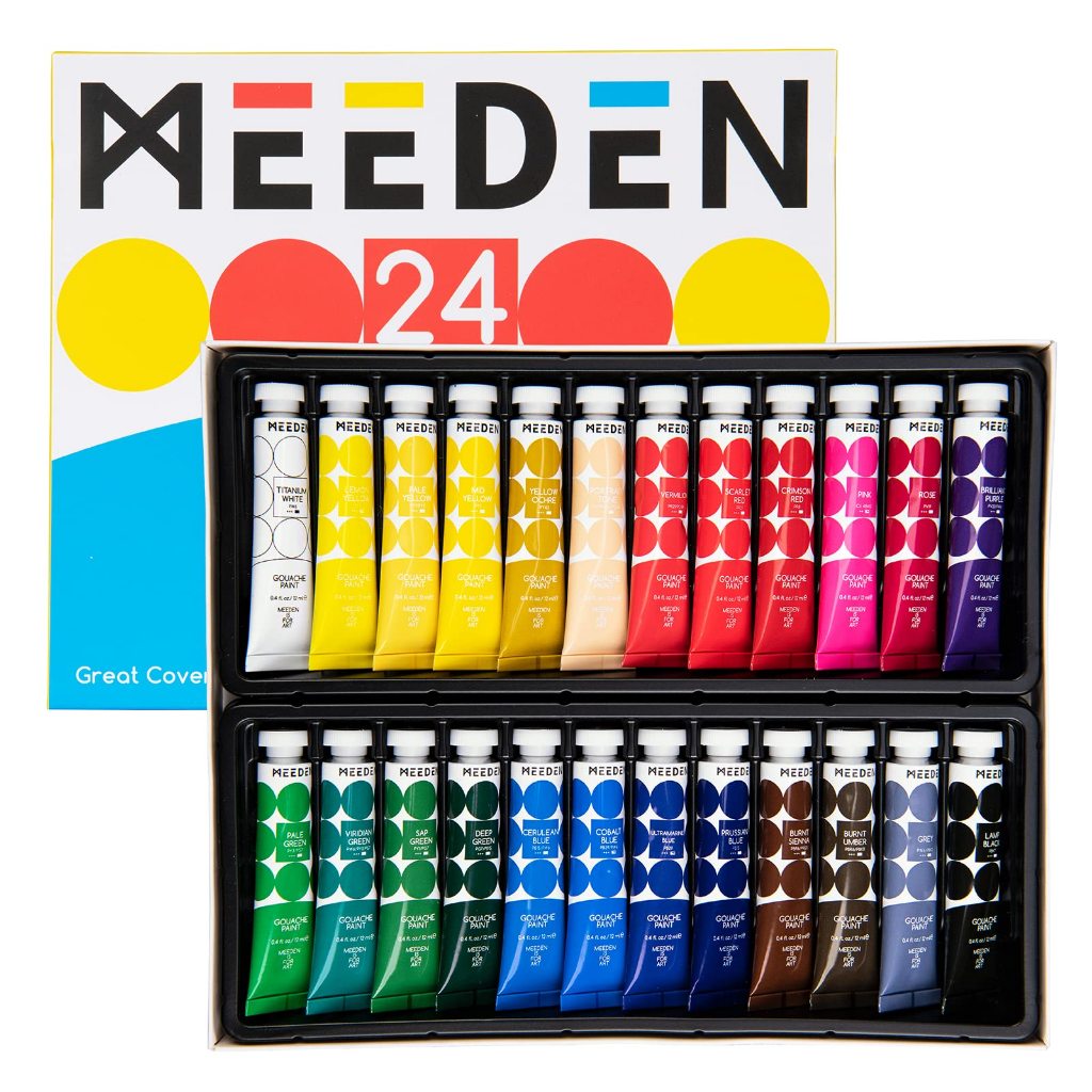 MEEDEN ชุดสีกวอช 24 สี 12ml Gouache Paint Set สีทึบด้าน พิกเมนต์เข้มข้น สำหรับวาดภาพ