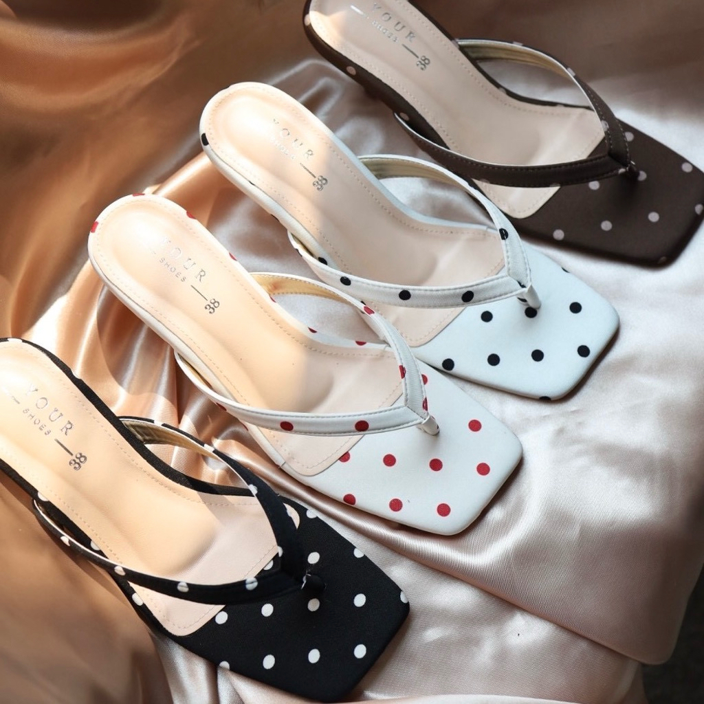 YOURSHOES K3 / รองเท้าส้นสูง 3นิ้ว รองเท้าหูหนีบ รองเท้าPolkadot