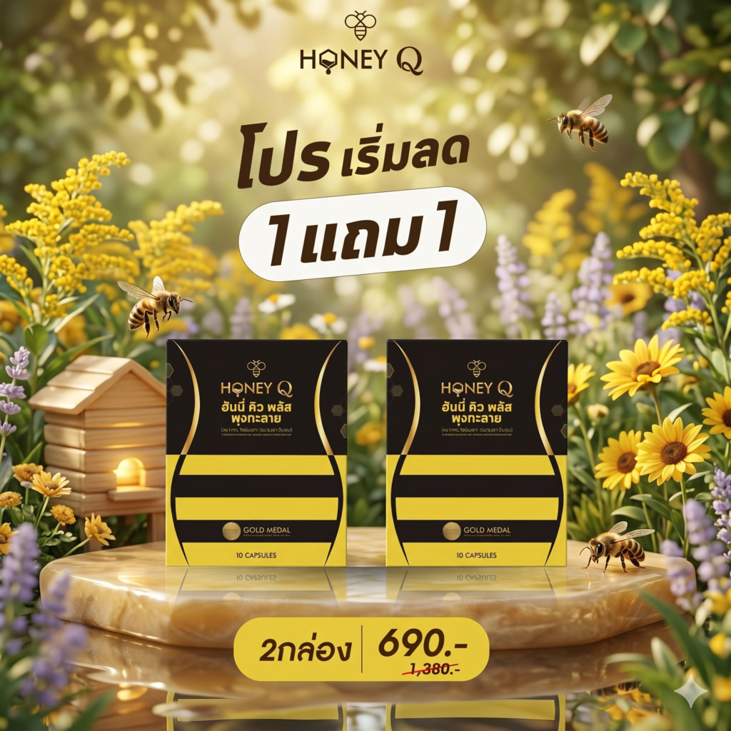 (โปรโมชั่น) Honey Q Plus ฮันนี่คิว พลัส โปรโมชั่นสุดคุ้ม (1กล่อง 10แคปซูล) สินค้าพร้อมส่ง