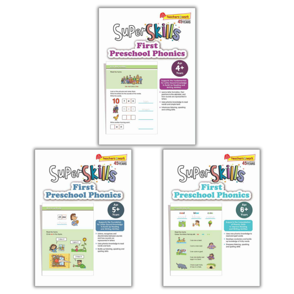 SAP Super Skills First Preschool Phonics หนังสือสอนโฟนิกส์ภาษาอังกฤษเด็ก ฝึกอ่านออกเสียง A-Z พื้นฐาน
