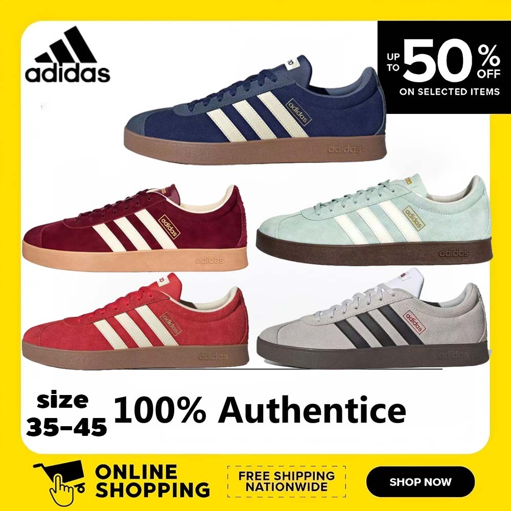 ของแท้ 100% adidas VL COURT Classic  ดีไซน์หัวรูปตัว T สุดคลาสสิก หนังกลับนุ่ม เท้าใส่สบาย เดินทั้งว
