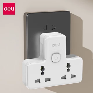 Deli ปลั๊กแปลง หัวปลั๊กชาร์จไว อแดปเตอร์สามตา 10A 2500W ช่องUSB ชาร์จเร็ว Universal Adapter