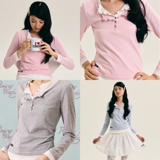 [พร้อมส่ง] CHUUCHOP - (S-4XL) Gigi Long Sleeve Top เสื้อยืดแขนยาว ผ้านุ่ม เลเยอร์2ชั้น (C8551)