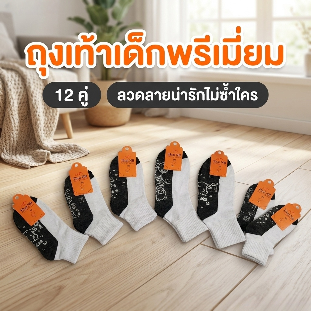 12คู่ ถุงเท้านักเรียน กันลื่น เนื้อผ้านุ่ม สวมใส่สบาย ไม่อับชื้น ยืดหยุ่นดี ใส่ได้ทั้งชายและหญิง