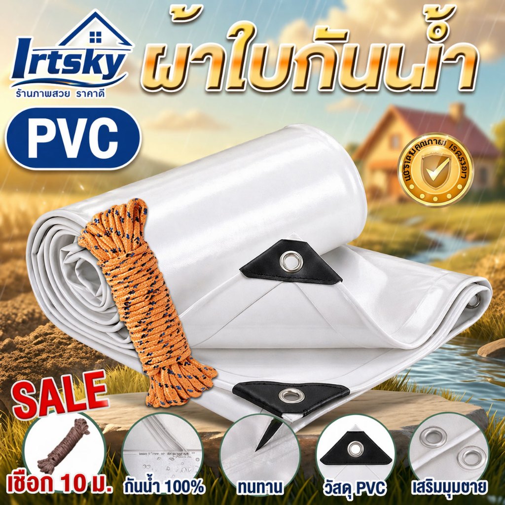 ผ้าใบกันฝน กันแดด ขนาด4x6 5x6 5x8 6x8 8x10 10X12เมตร มีตาไก่ พลาสติก แบบเอนกประสงค์ คลุมรถได้ กันน้ำ