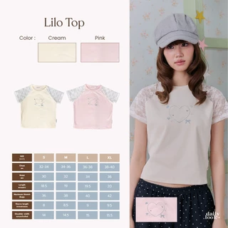 DAILYLOOK.SM --- Lilo top เสื้อยืดทรงพอดีตัว ดีเทลแขนเสื้อผ้าลูกไม้ซีทรู