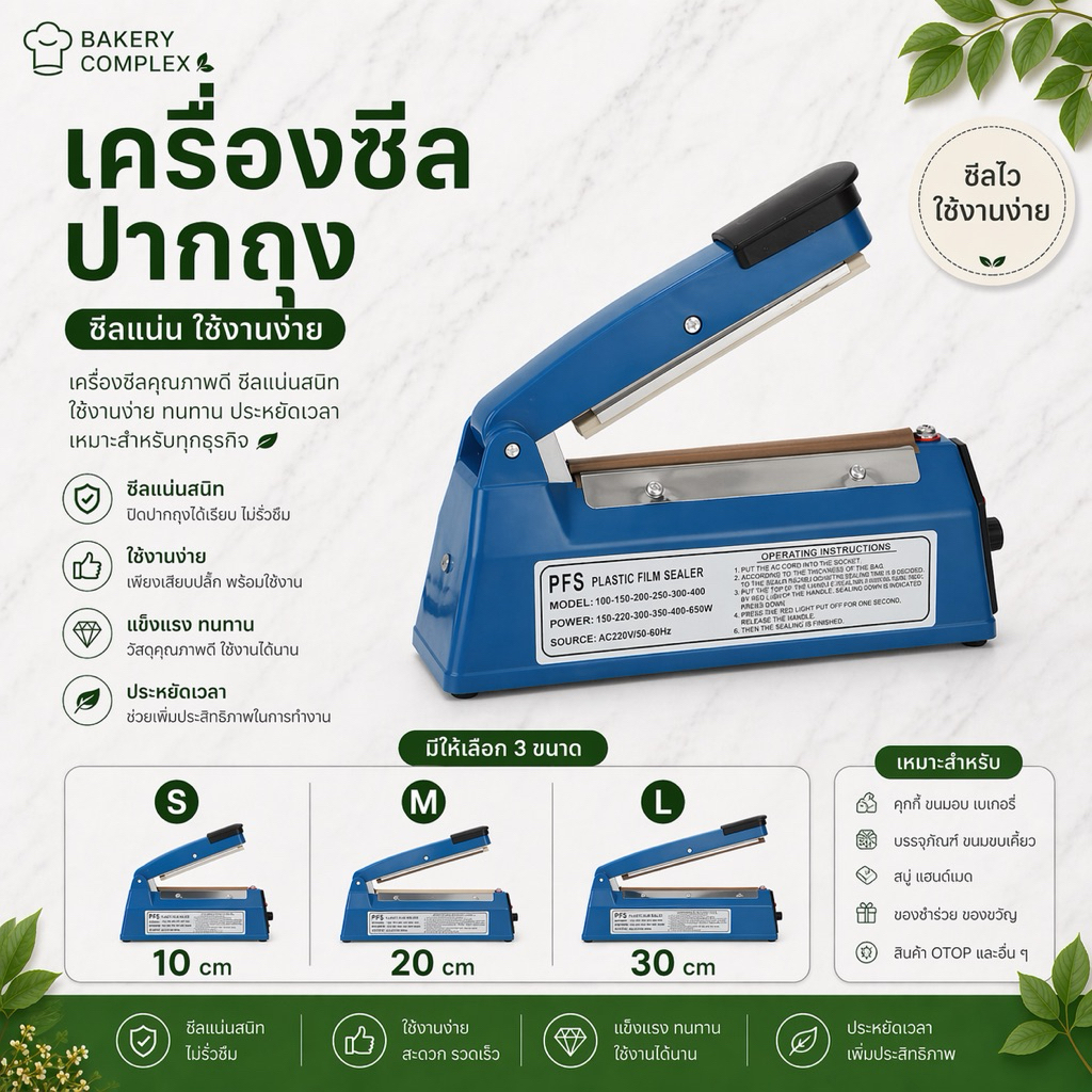 🚚ส่งฟรี ส่งทุกวัน🔥 เครื่องซีลปากถุง กึ่งอัตโนมัติ 10cm 20cm 30cm