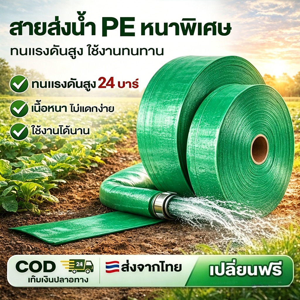 IU 3 นิ้ว 100 ม. สายส่งน้ำ PE รับแรงดัน 24 บาร์ หนาพิเศษ เกษตร ดับเพลิง