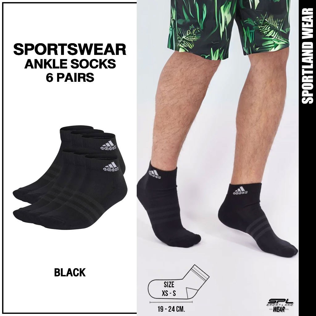 Adidas อาดิดาส ถุงเท้าข้อสั้น ถุงเท้าสีดำ Socks Thin and Light Sportswear Ankle 6 Pairs IC1293 (700)