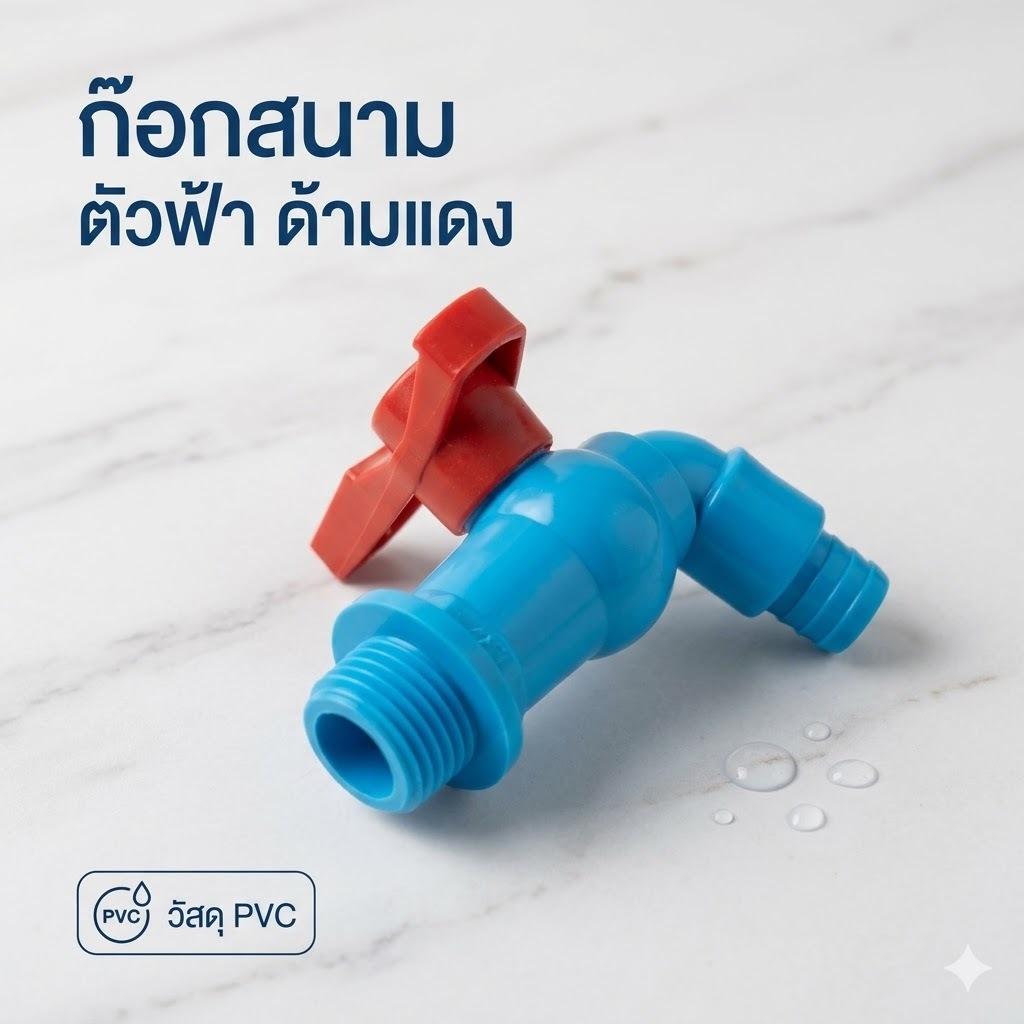 [ถูกที่สุด!] ก๊อกสนามpvc ก๊อกบอลpvc ตัวฟ้าด้ามเเดง ขนาด 1/2" 4หุน และ 3/4" 6หุน