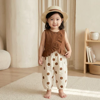 Hania kids พร้อมส่ง ชุดเซ็ตเด็กผู้หญิง 3 ชิ้น สีน้ำตาลครีม ลุคคุณหนูน้อย เสื้อผ้าแฟชั่นเด็ก- K4125014