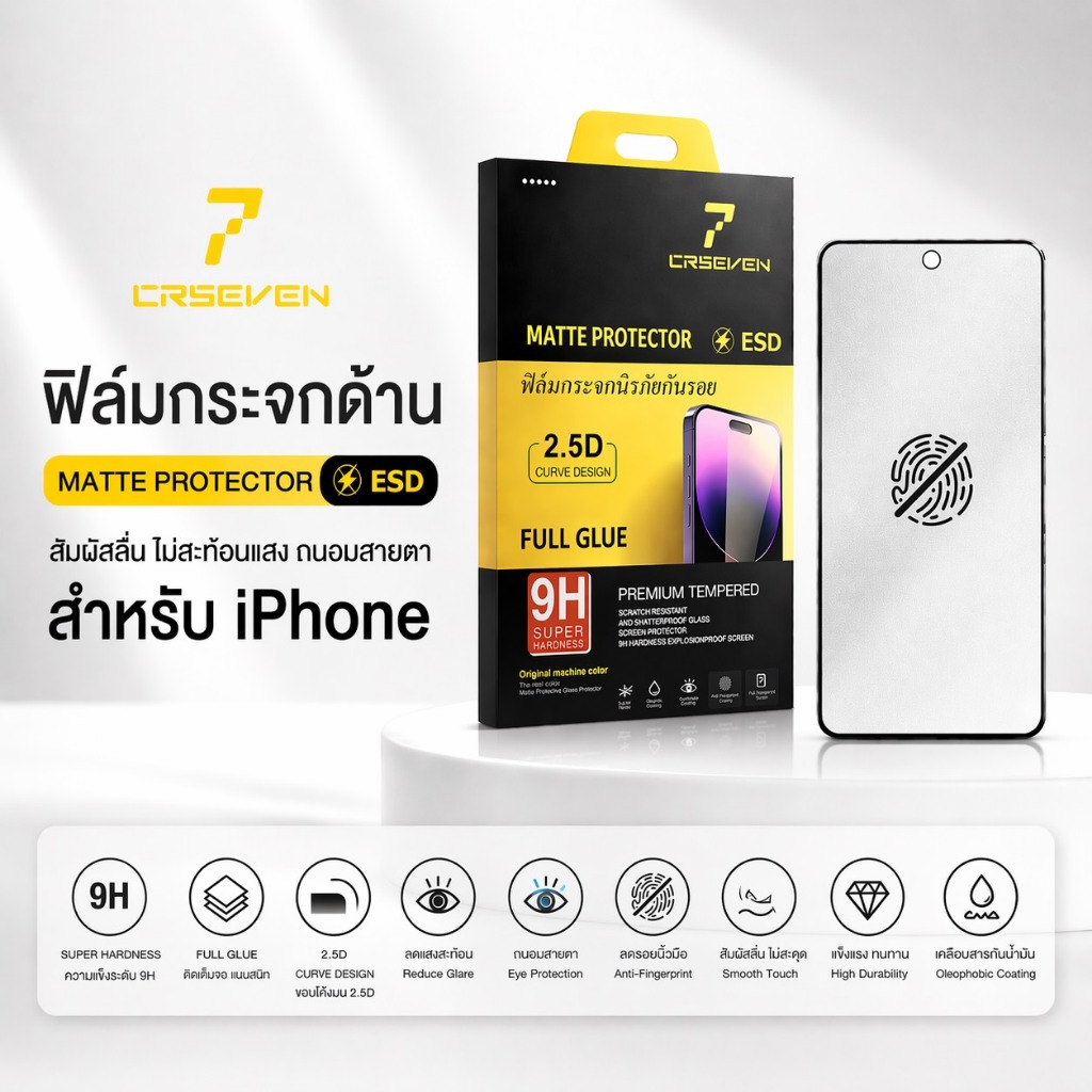 JC168 (CRSEVEN010)ฟิล์มกระจก ด้าน สำหรับ iPhone เต็มจอ นิรภัย AG  สำหรับ iPhone iPhone17Promax IPhone17Air IPhone17Pro