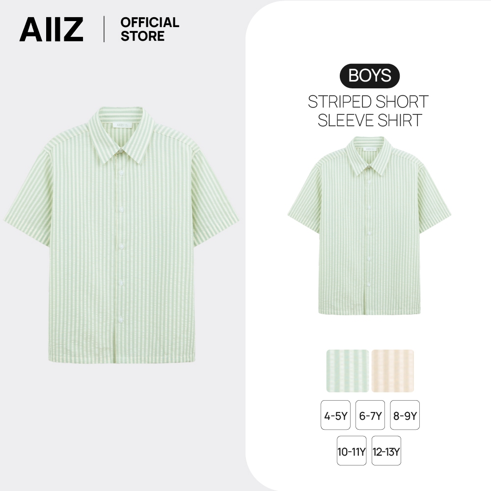 AIIZ (เอ ทู แซด) - AIIZ เสื้อเชิ้ตเด็กผู้ชายแขนสั้น ลายทาง AIIZ Boy's Striped Short Sleeve Shirt