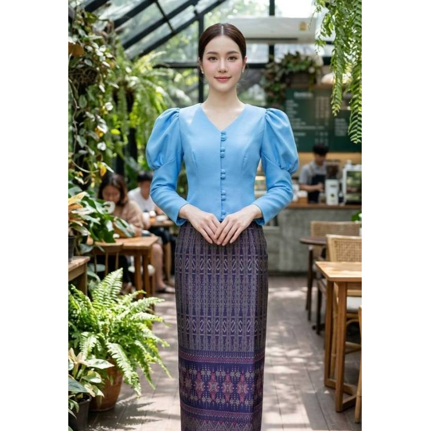 เสื้อผ้าฝ้ายลินินคอวีแขนเจ้าหญิง (ป05)