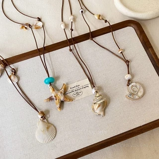 สร้อยคอ necklace สไตล์เกาหลี ins จี้ เปลือกหอย ปลาดาว หอยสังข์ สำหรับผู้หญิง y2k สวย ชายหาด วันหยุดพักผ่อน COD