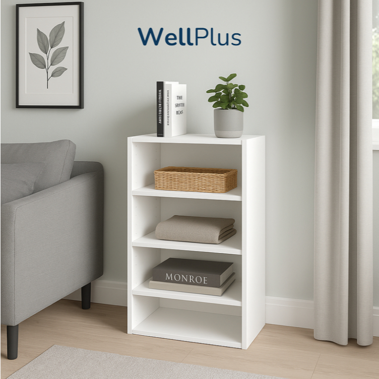 WellPlus ชั้นวางหนังสือ 4 ชั้น ชั้นวางหนังสือสไตล์มินิมอล โครงสร้างไม้เกรดพรีเมียม แข็งแรงทนทาน