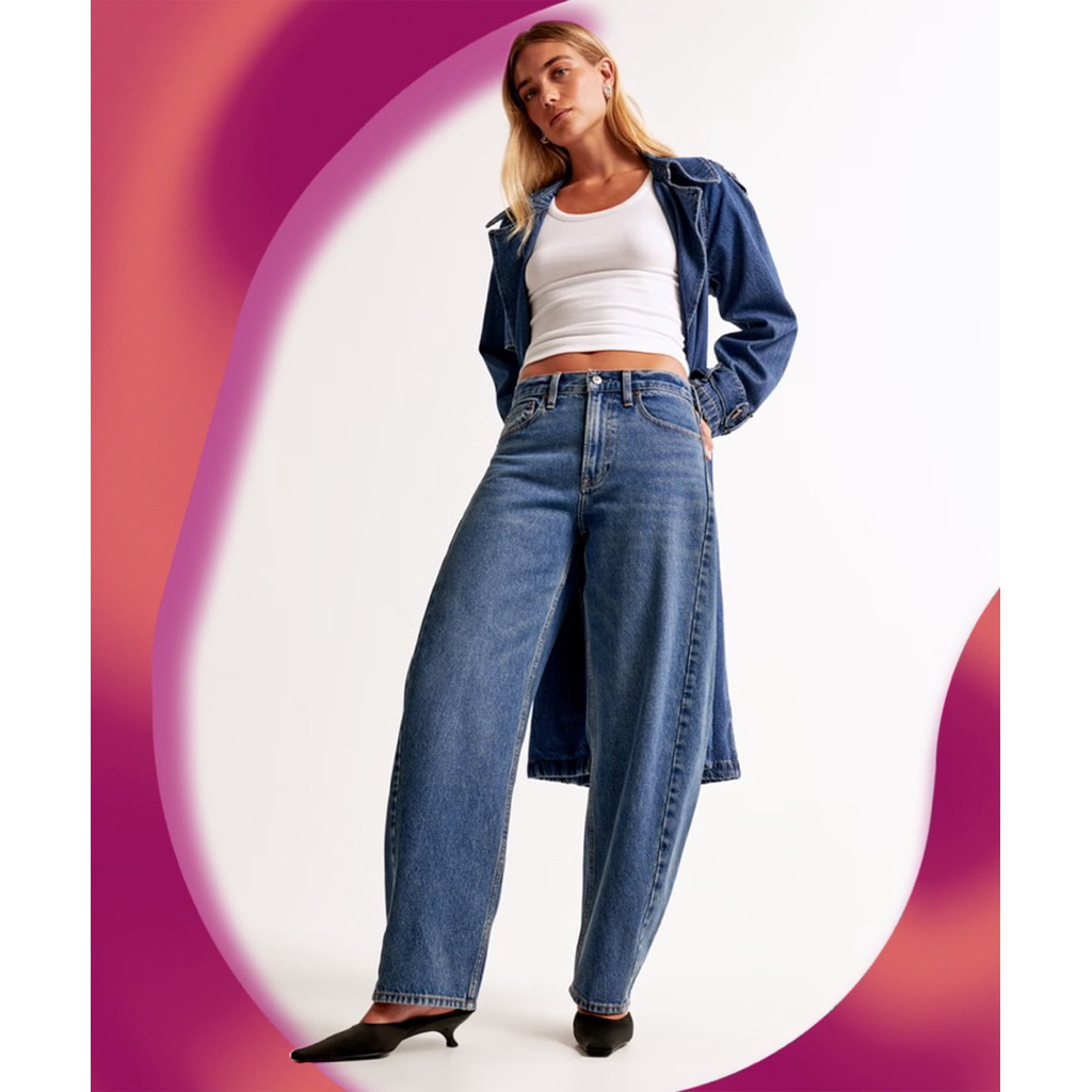 GP  Barrel jeans กางเกงยีนส์สีเข้มฟอก เอวสูง ทรงสวย ใส่สวย ป้ายครบ