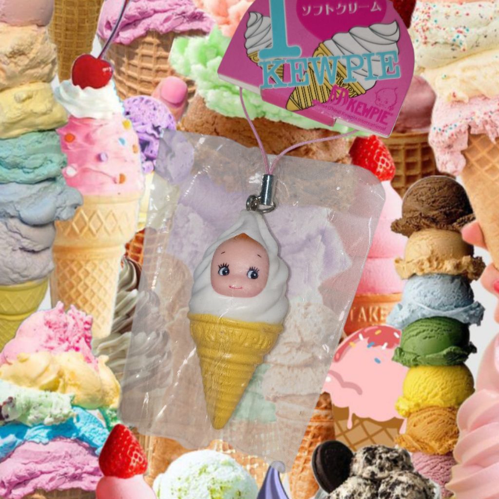 Kewpie ice-cream Rubber Keychain 🩵พวงกุญแจ คิวพี Kewpie ไอศกรีมซอฟต์เสิร์ฟ🍦โครตจะน่ารัก