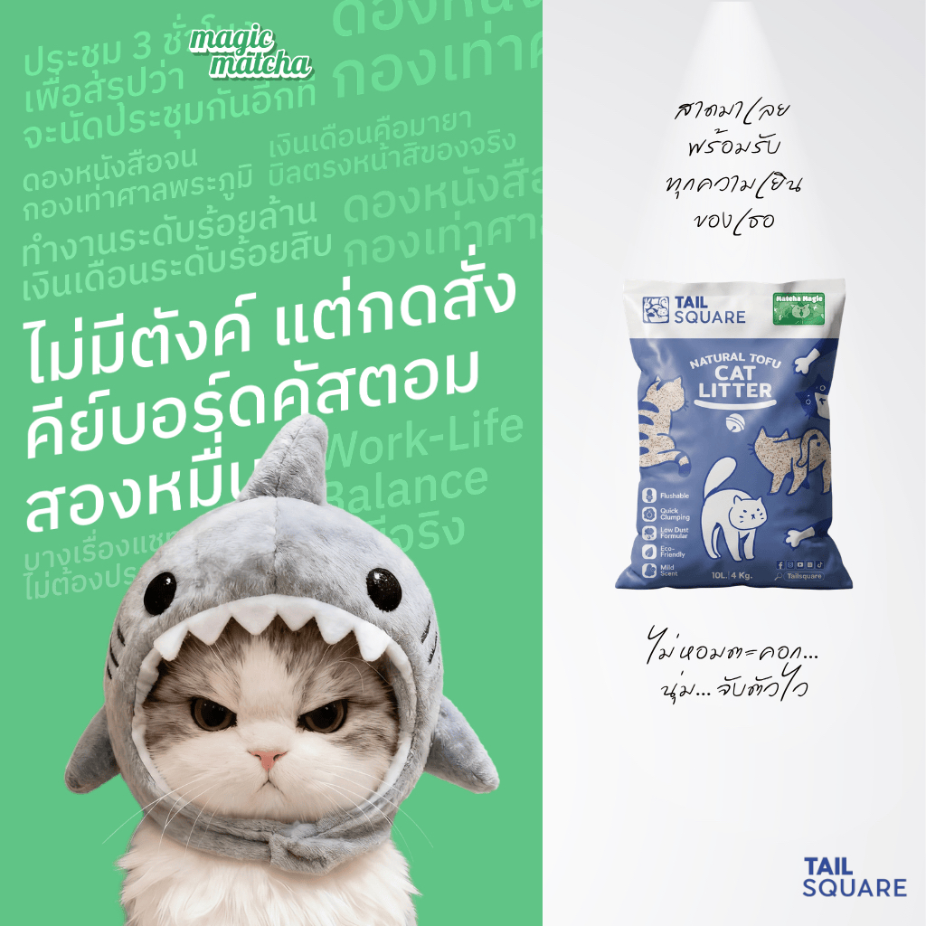 Tailsquare เทลสแควร์ ทรายแมวเต้าหู้ ทรายแมว ขนาด 10 ลิตร กลิ่น Matcha Magic