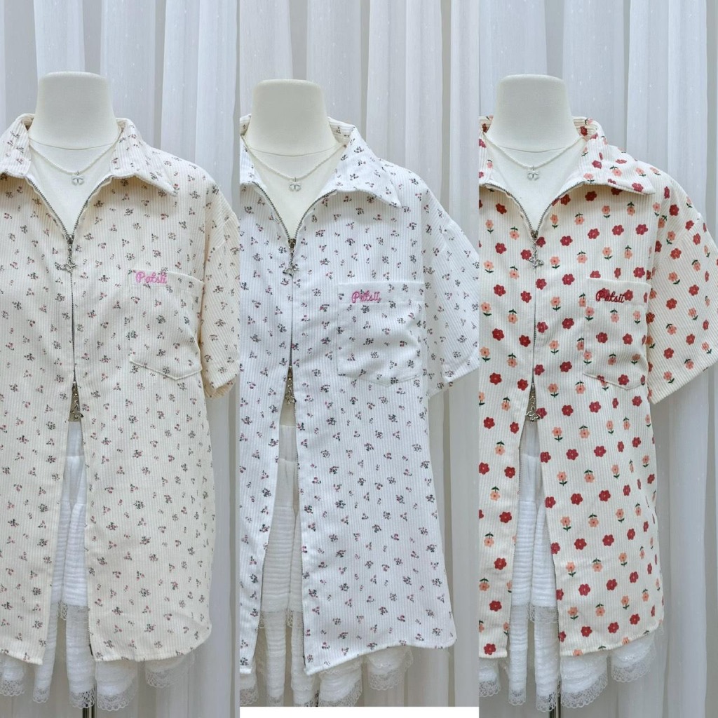 A.M CLUB [เอเอ็ม คลับ] Zipperfly เสื้อเชิ้ตซิปหน้ารูปผีเสื้อ เชิ้ตแขนสั้นผ้าลูกฟูกโอเวอร์ไซส์ซิปหน้ากระดุมหลัง ราคา ถูกที่สุด ดีลบีเคเค แกลเลอรีภาพที่ 6