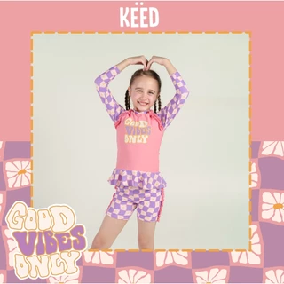 ✨NEW✨KEED : PINK FLOWER ชุดว่ายน้ำเด็กโต ชุดแยก แขนยาว+กางเกงขาสั้น และ ชุดกระโปรแขนยาวขาสั้น ว่ายน้ำ กัน UV50+