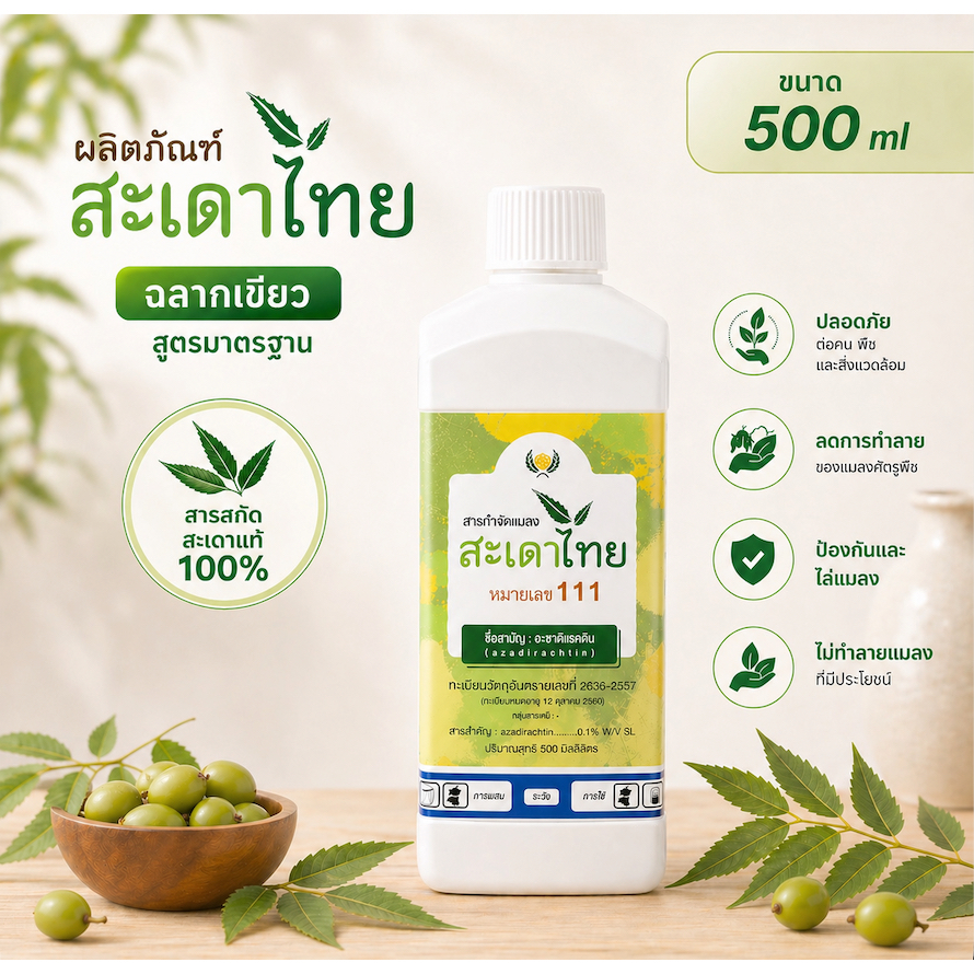 สะเดาไทย หมายเลข 111 สารสกัดสะเดาเข้มข้นชนิดน้ำ ขนาด 500 ซีซี.