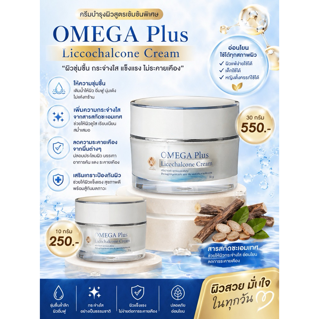 OMEGA Plus Liccochalcone Cream ครีมตัวดัง ผิวแพ้ง่ายต้องมี! ช่วยฟื้นฟูผิวแบบครบจบในกระปุกเดียว