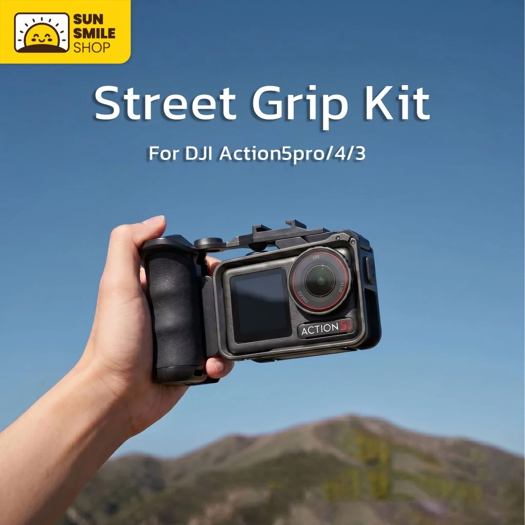 ด้ามจับกล้อง For DJI Action 5 Pro/4/3 กันลื่น Cold Shoe Street Grip Kit ใช้กับกรอบเดิมได้