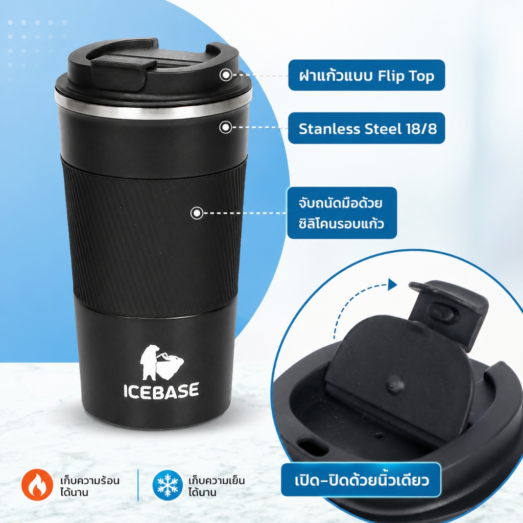 แก้วเก็บอุณหภูมิ ICEBASE สำหรับ Coffee ใส่กาแฟ 17 Oz. (510ML.) เก็บได้ทั้งร้อน-เย็น รุ่น SUIT รหัส VL-502 ราคา ถูกที่สุด ดีลบีเคเค แกลเลอรีภาพที่ 4
