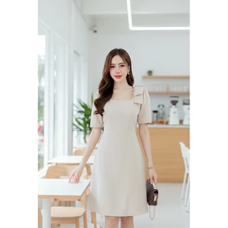 [พร้อมส่ง] Bowty dress - เดรสแต่งโบว์ไหล่ ป้าย VERA ชุดไปงานแต่ง ชุดไปคาเฟ่ ผ้าบาร์บี้ by Lamoon Apparel