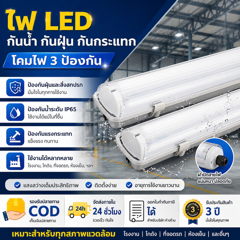 โคมไฟกันน้ำกันฝุ่น IP65 สำหรับหลอด SYLPROOF SLIM T8 DE - ทนทาน พร้อมติดตั้งง่าย เหมาะสำหรับกลางแจ้งและพื้นที่ชื้น