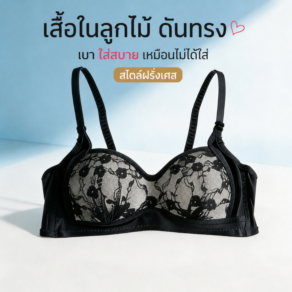 Palyo เสื้อในลูกไม้ ดันทรง เก็บทรงสวย ฟองน้ำบาง นุ่ม ใส่สบาย ไม่คัน สไตล์ฝรั่งเศส พร้อมส่ง #002