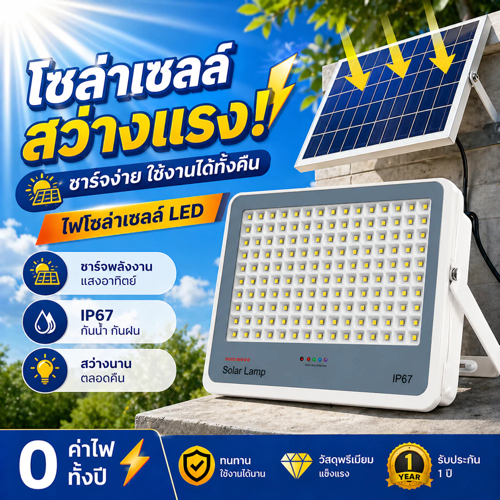 ⚡ซื้อ 1 แถม 1⚡ไฟโซล่าเซลล์ 1500000W โซล่าเซลล์ กันน้ำและกันฟ้าผ่ Solar Light แสงสีขาว พร้อมรีโมท