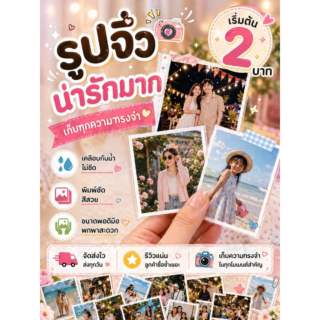 ปริ้นรูป 2x3 นิ้ว เริ่มต้น 2 บาท ราคาประหยัด แต่คุณภาพเกินราคา 📷 สีคมชัด #แถมซองใสทุกใบ #ขั้นต่ำ 14 ใบ