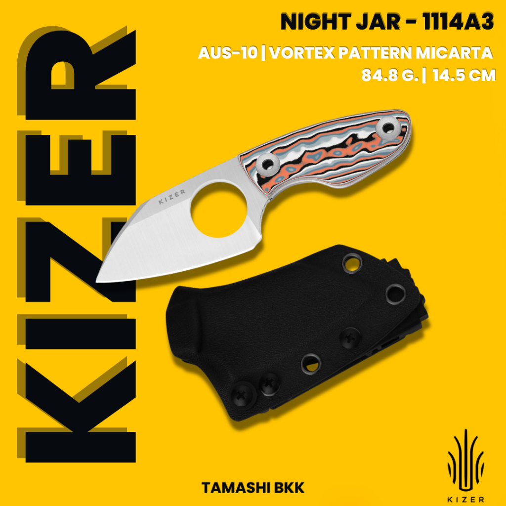 มีดพับ KIZER l Nightjar | AUS-10 | vortex pattern micarta | 1114A3 l ร้านมีดแท้ Tamashi BKK