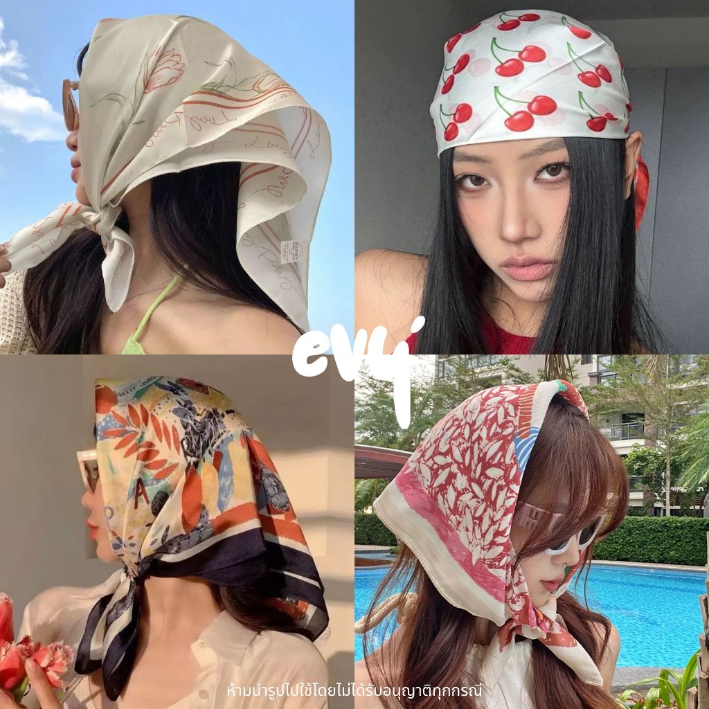 🔥พร้อมส่ง🔥 ผ้าพันคอซาติน ลายจุด【70x70 ซม】ผ้ามัดผมเกาหลี