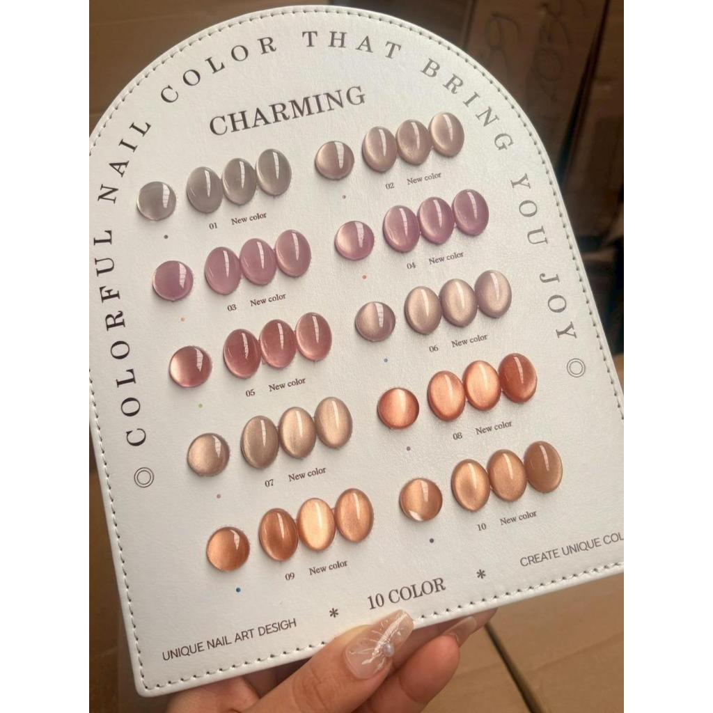 Charming Cat Eye ยกชุดลูกแก้วแชมเปญ 10 สี รุ่น CM10-10 พร้อมชาร์จ ชุดยาทาเล็บเจล